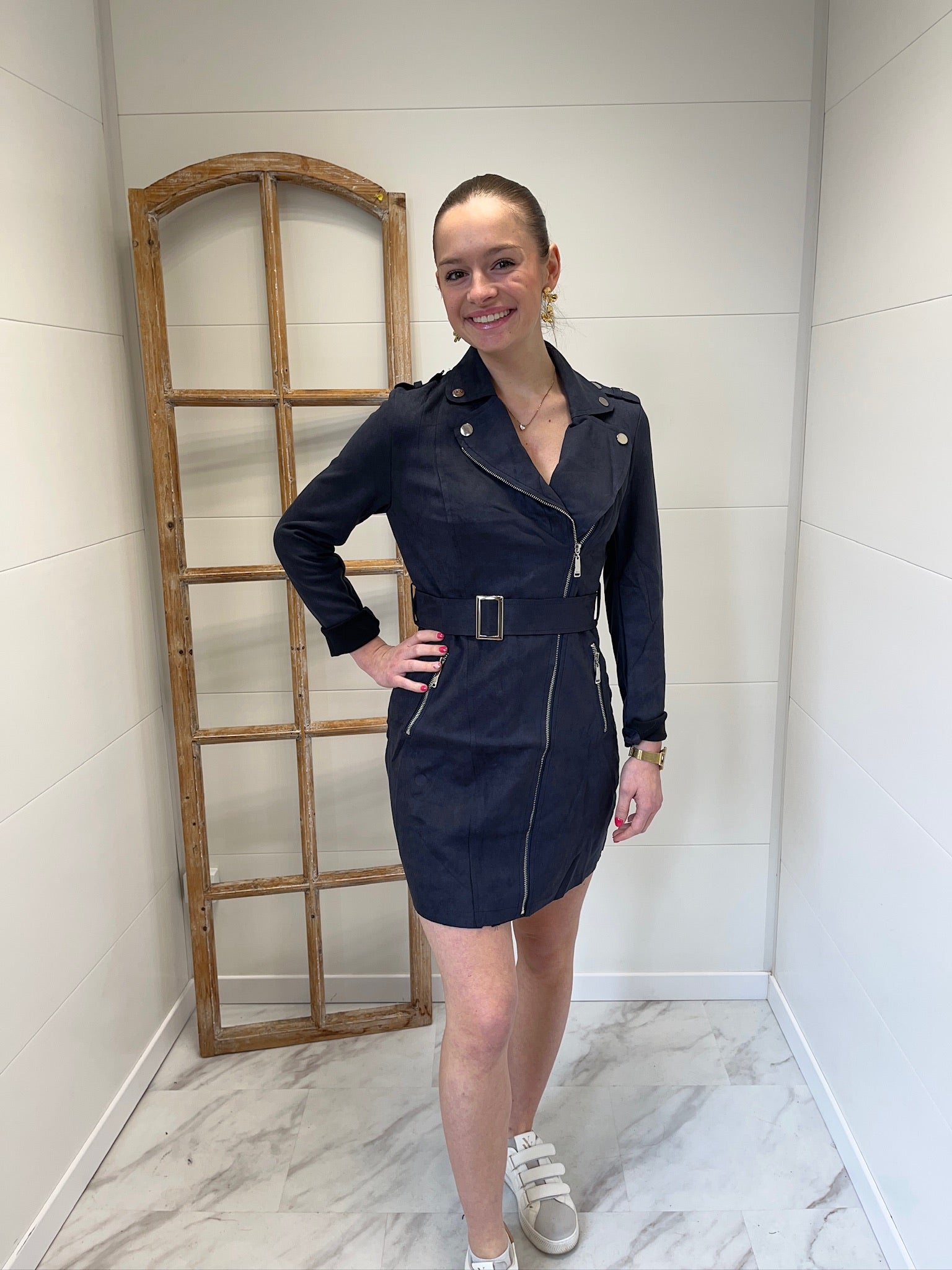 Robe courte matière suédine - Marine