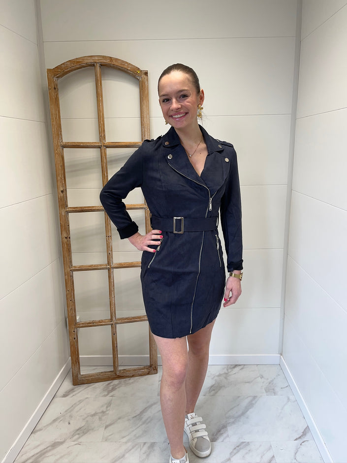 Robe courte matière suédine - Marine
