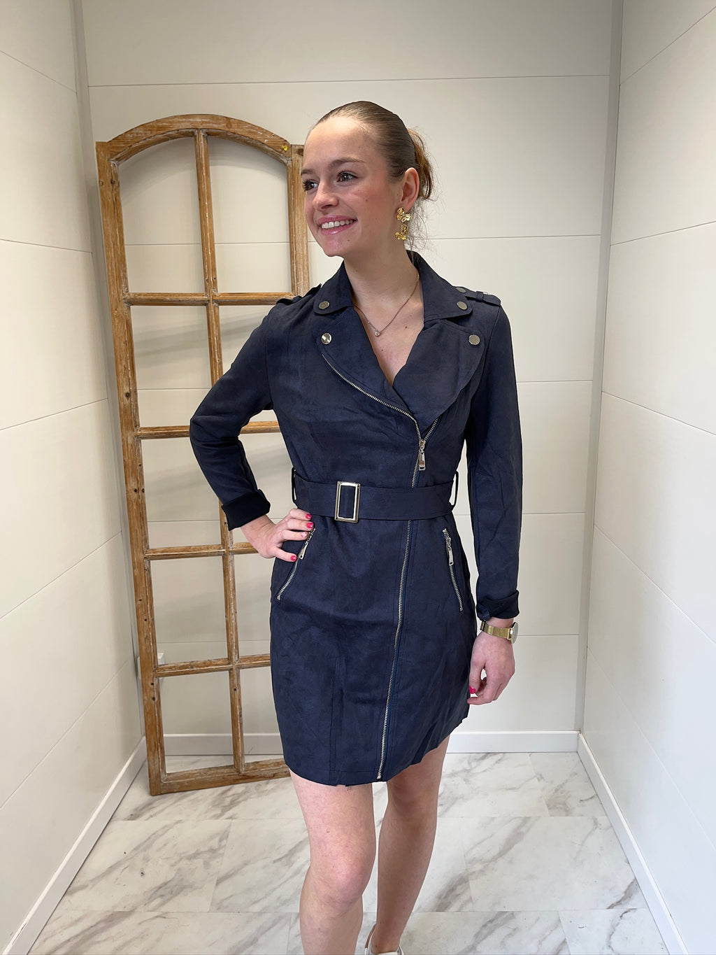 Robe courte matière suédine - Marine