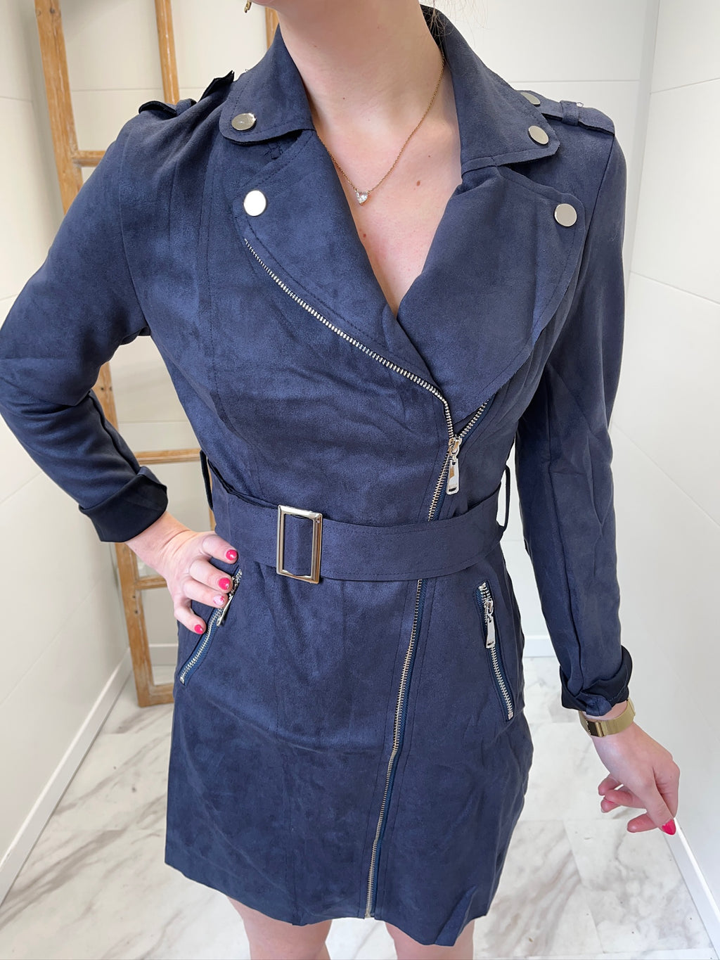 Robe courte matière suédine - Marine