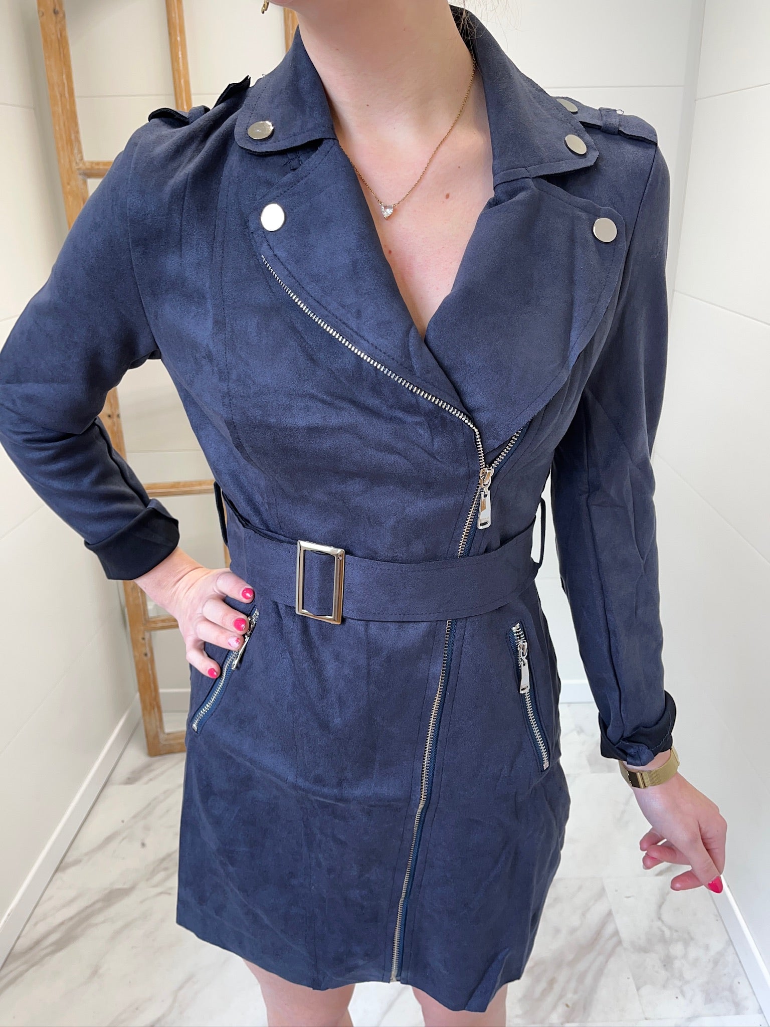 Robe courte matière suédine - Marine