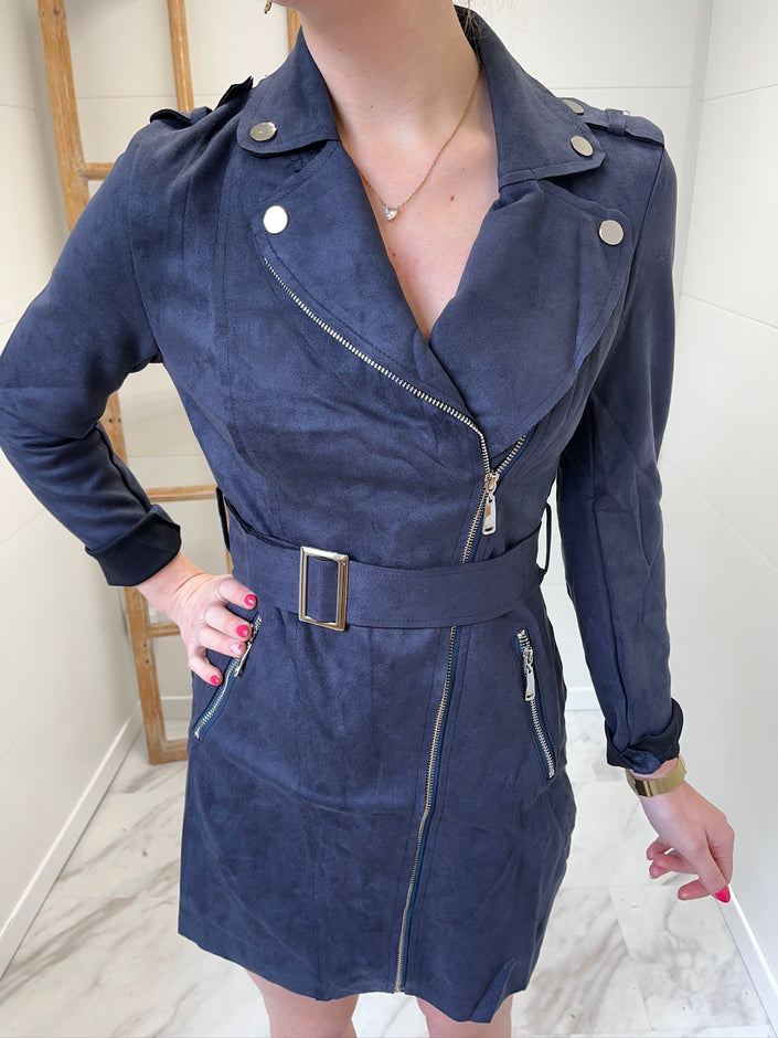 Robe courte matière suédine - Marine