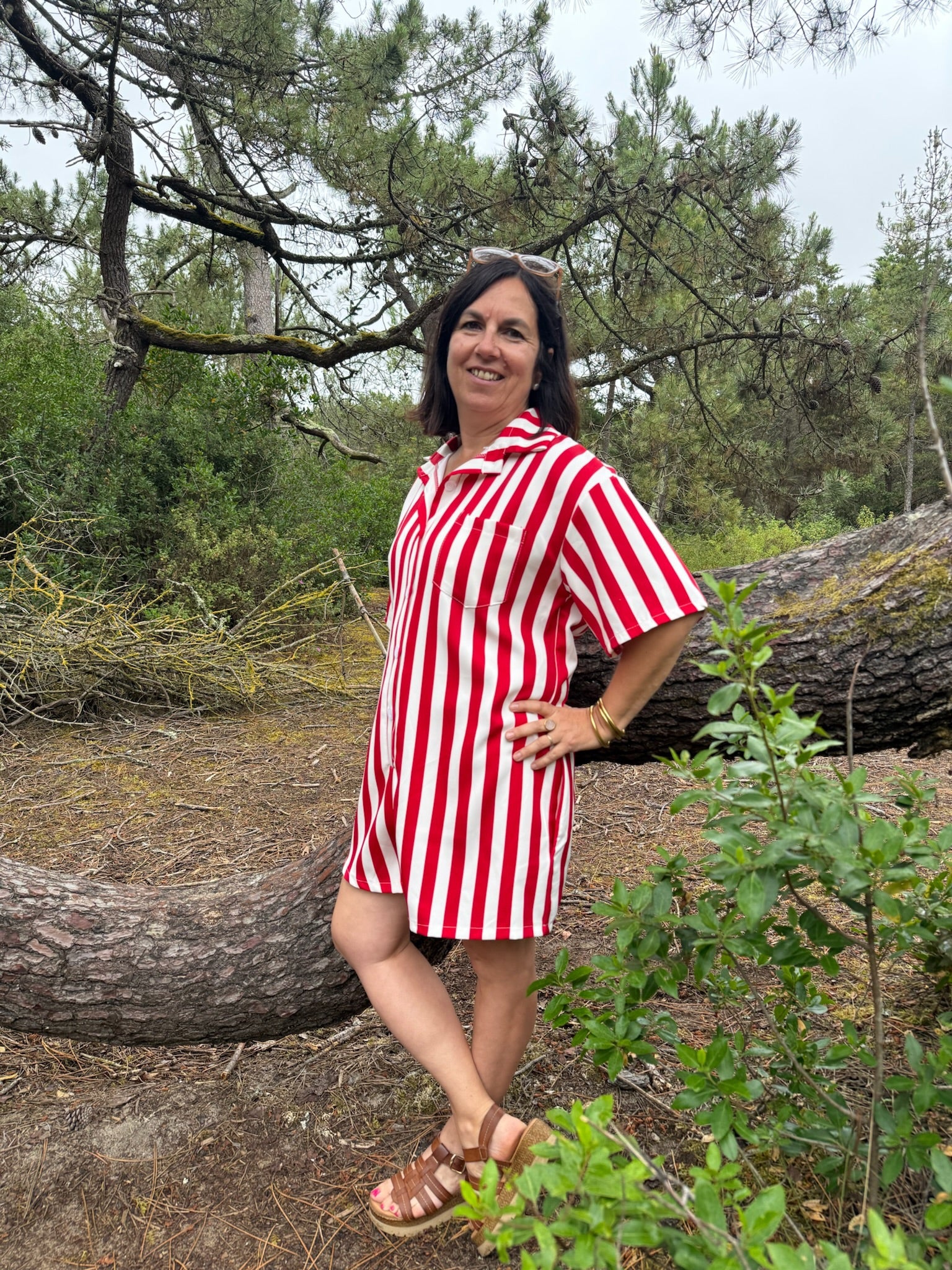 Combi-short à rayures - Rouge et Blanc