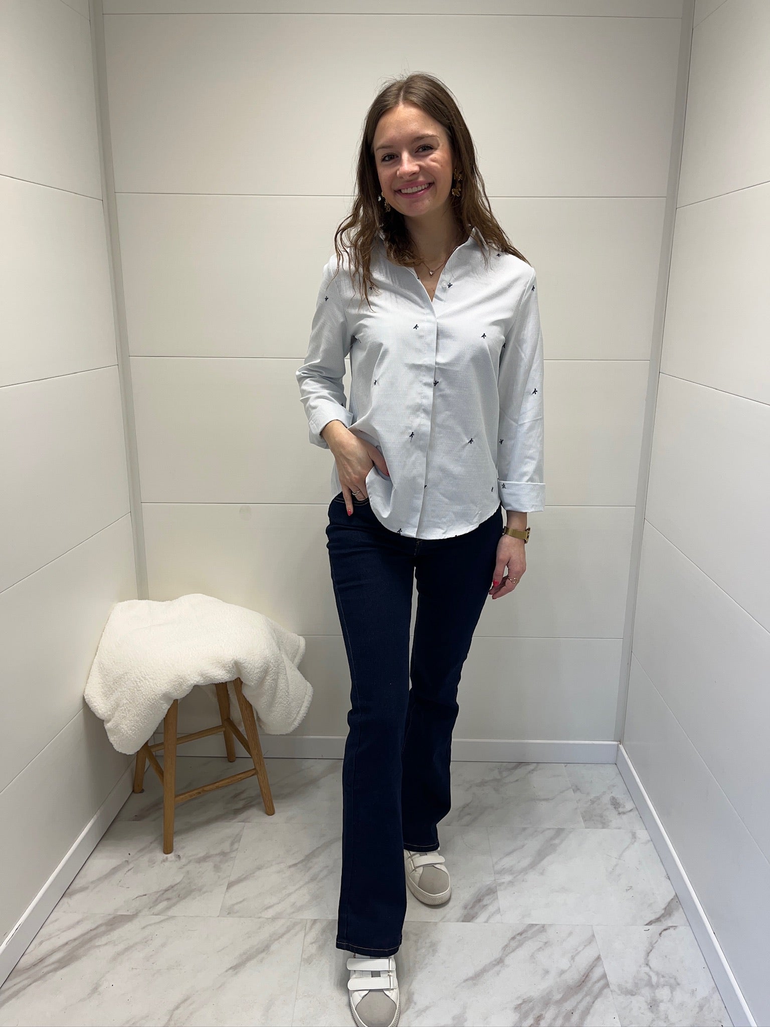 Chemisier à rayures fines marine