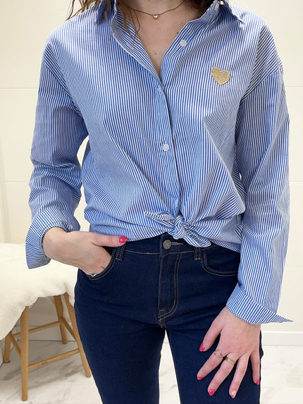 Chemise à rayures et cœur - Bleue