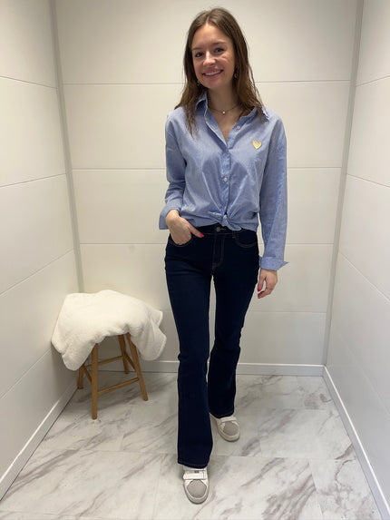 Chemise à rayures et cœur - Bleue