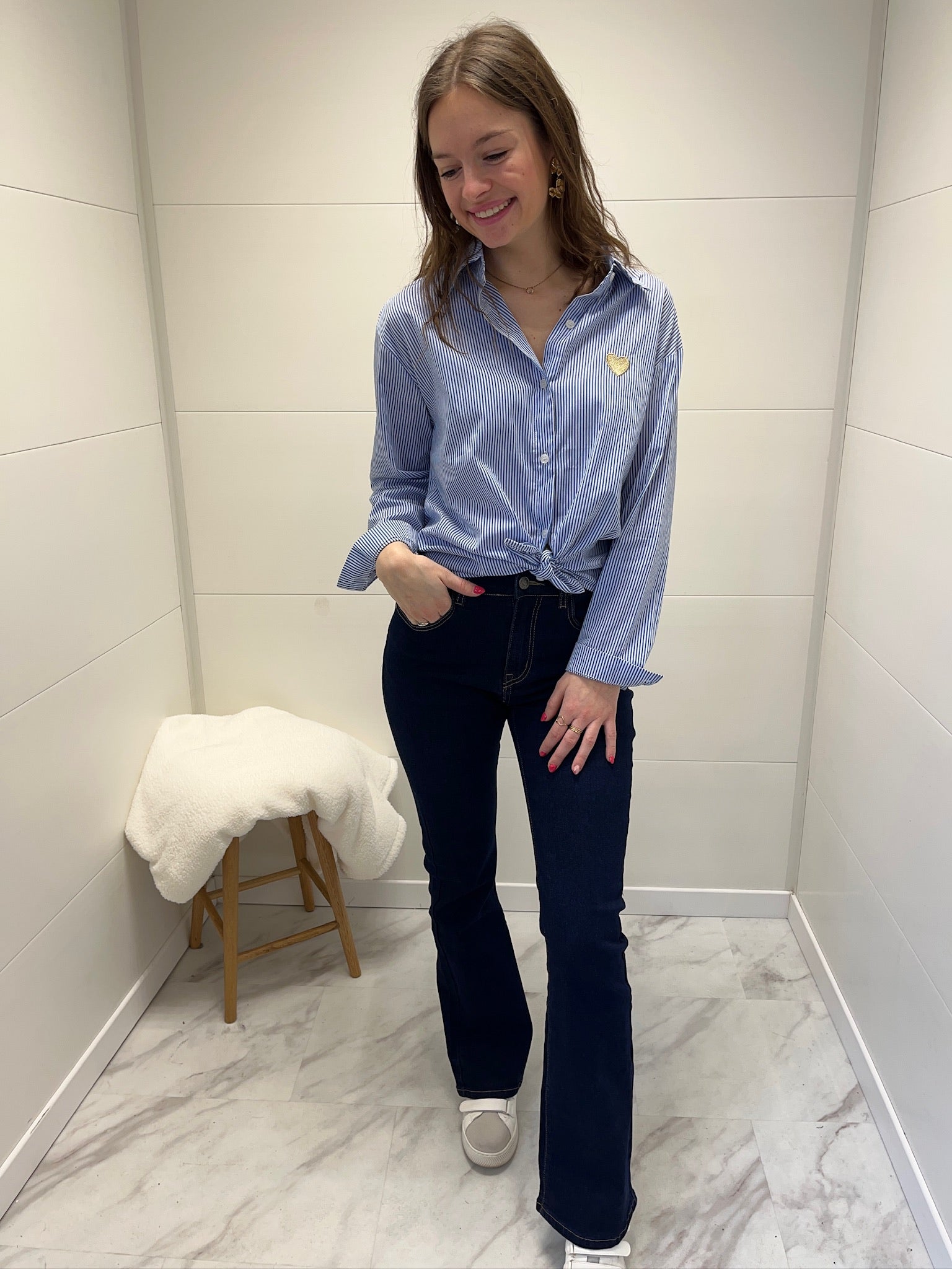 Chemise à rayures et cœur - Bleue