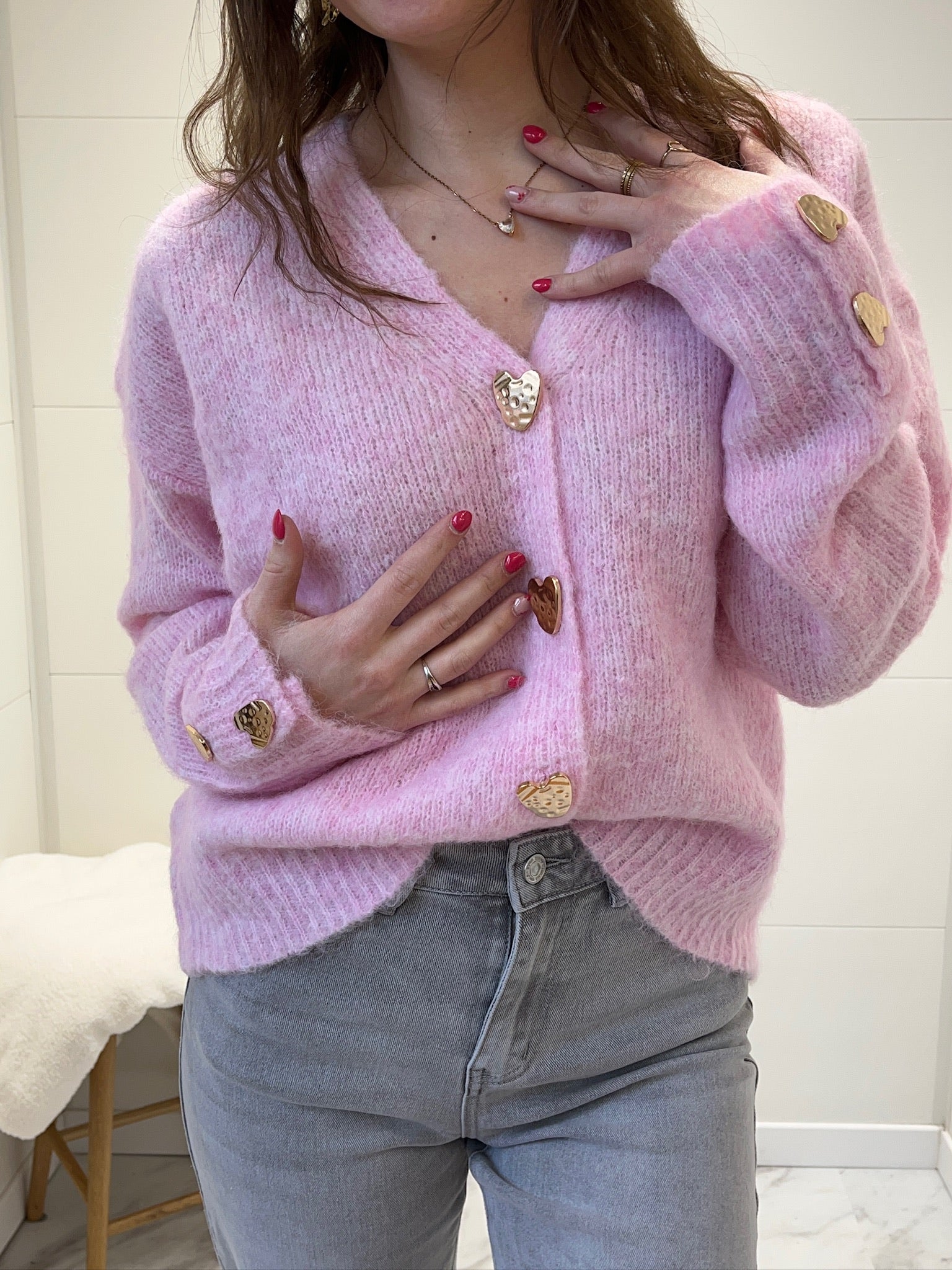 Gilet cœur - Rose