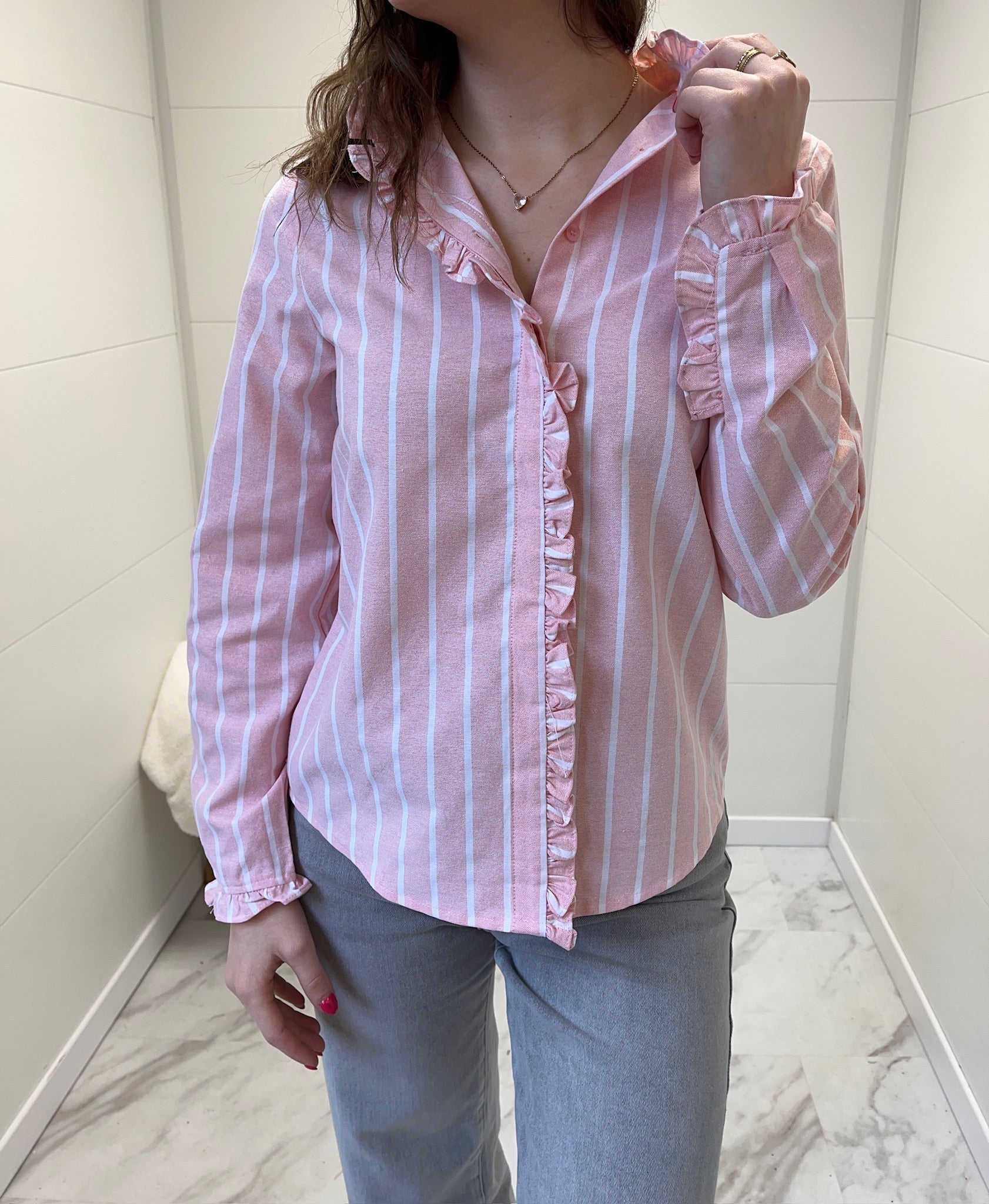 Chemise à rayures épaisse - Rose pâle