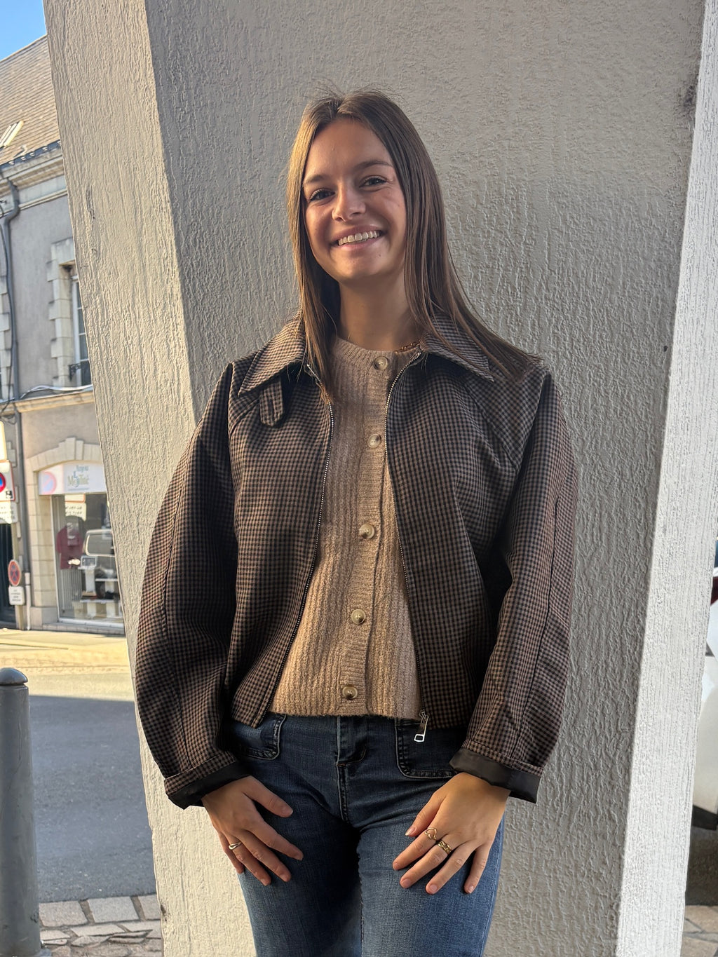 Veste choco et noir à carreaux