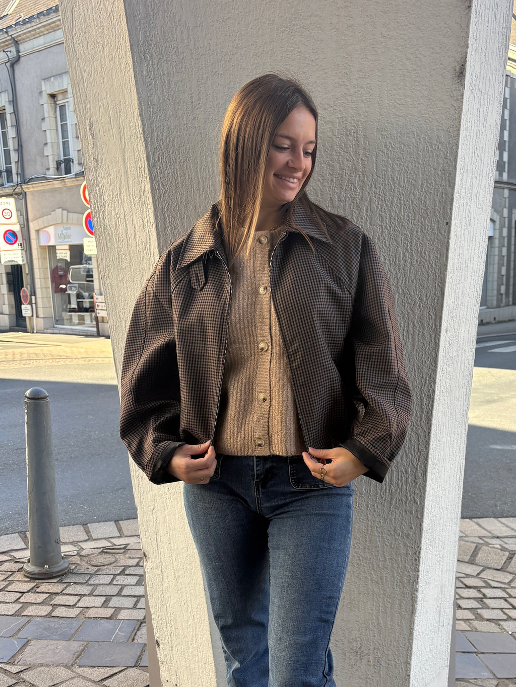 Veste choco et noir à carreaux