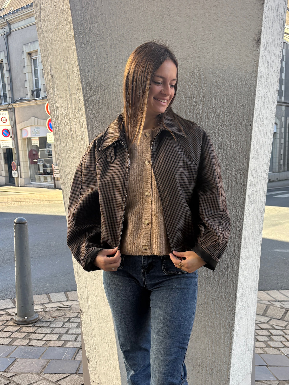 Veste choco et noir à carreaux