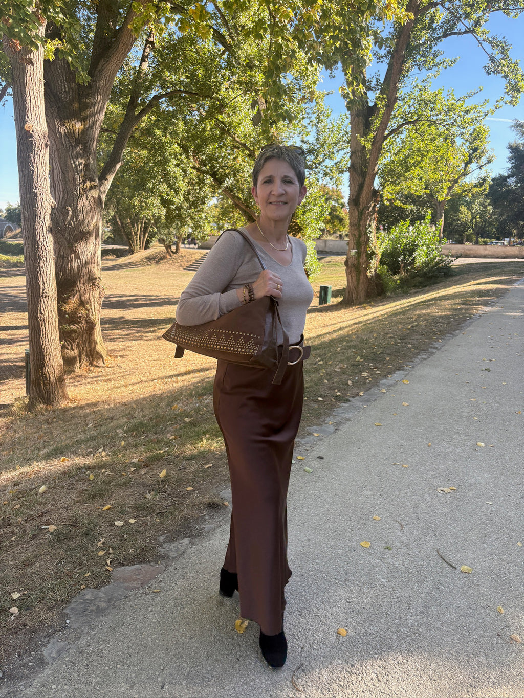 Jupe longue satinée - Marron