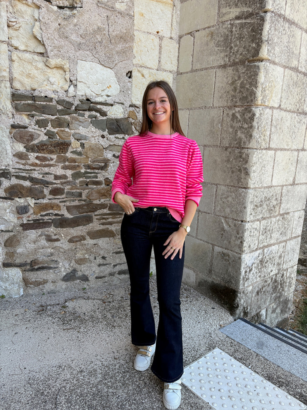 Pull/Gilet à rayures - Rose Fuchsia