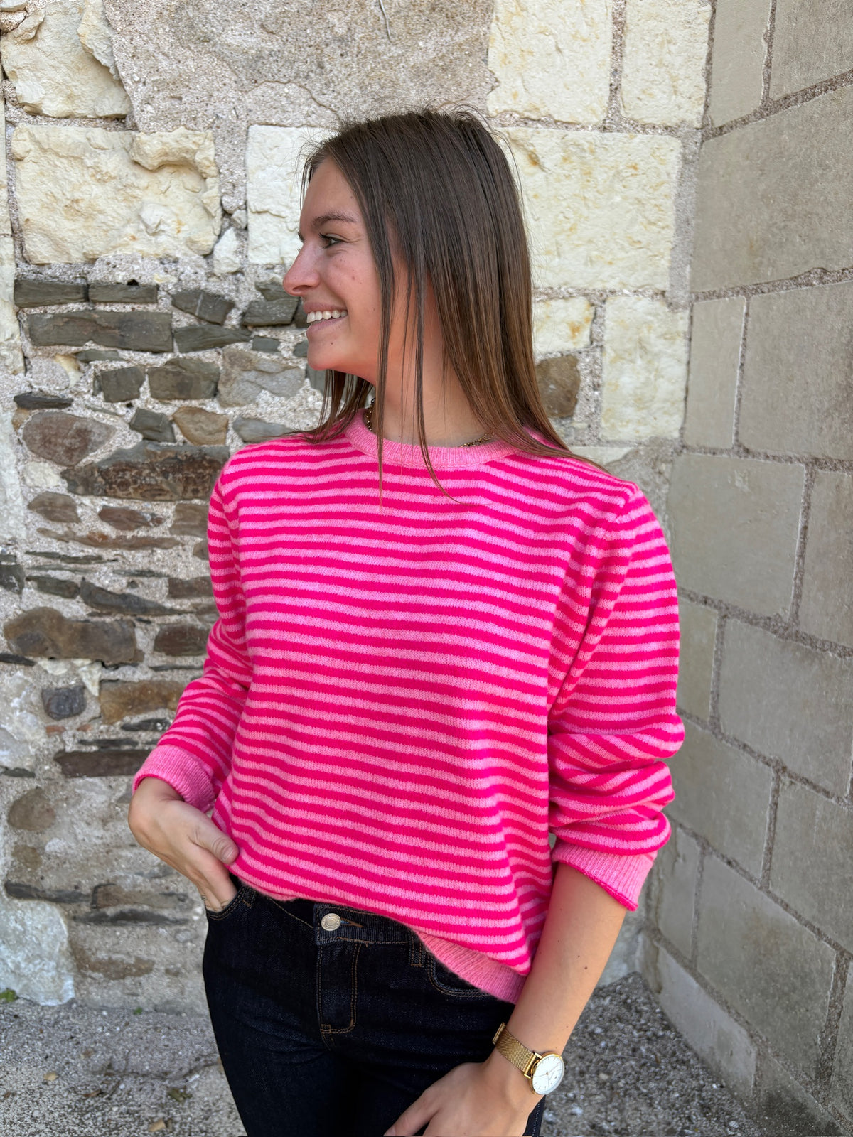 Pull/Gilet à rayures - Rose Fuchsia