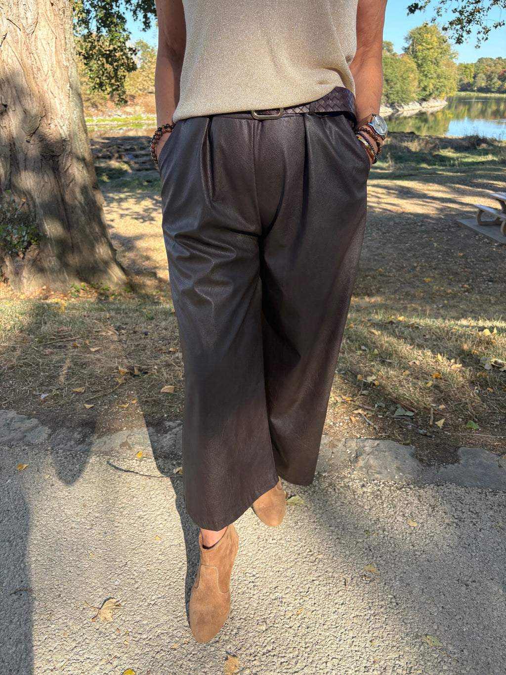 Pantalon-culotte en cuir