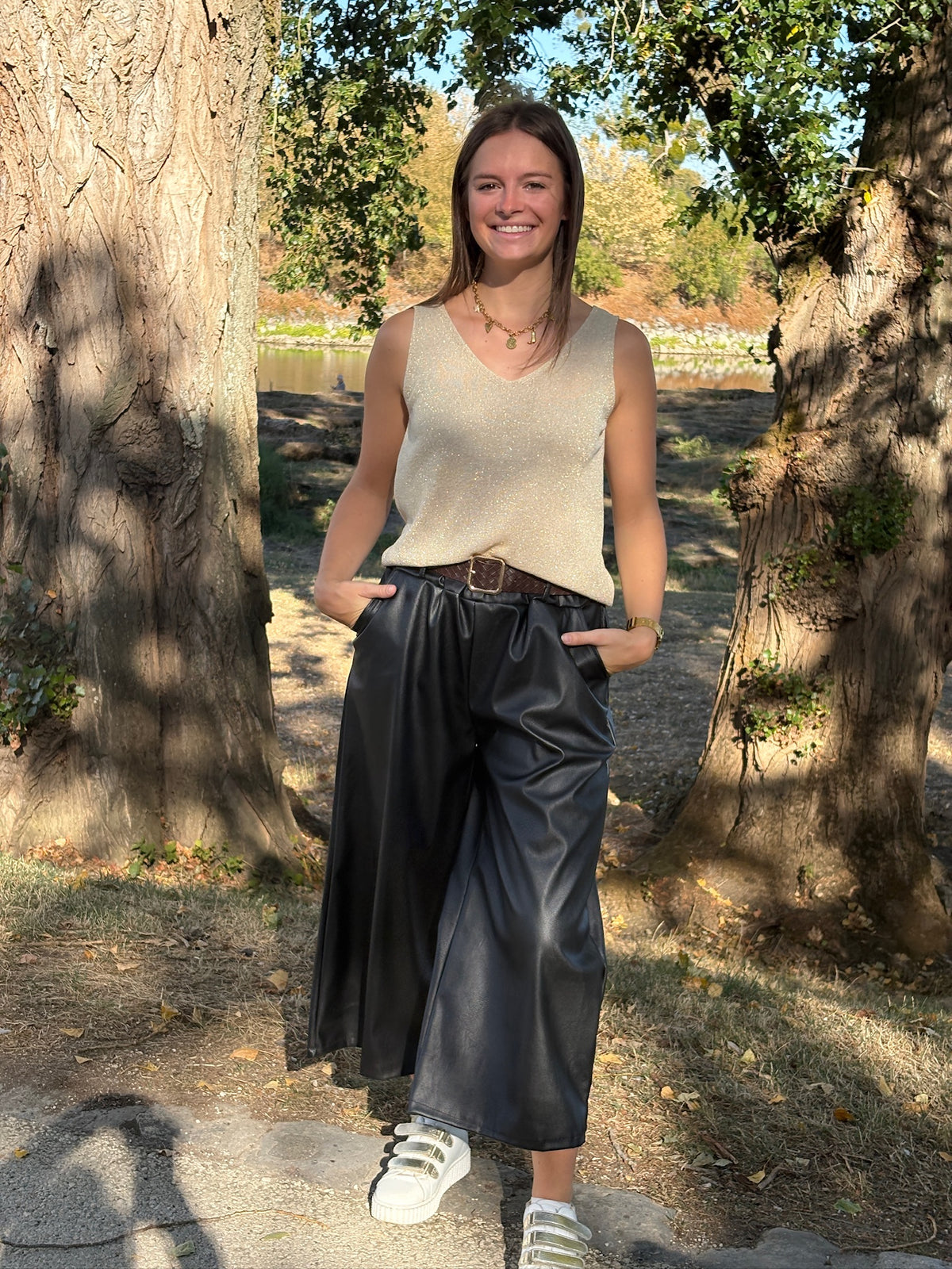 Pantalon-culotte en cuir