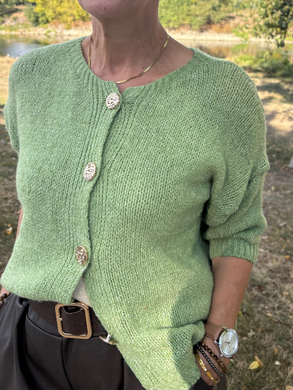 Gilet à boutons dorés - Vert pomme