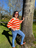 Pull à rayures - Orange