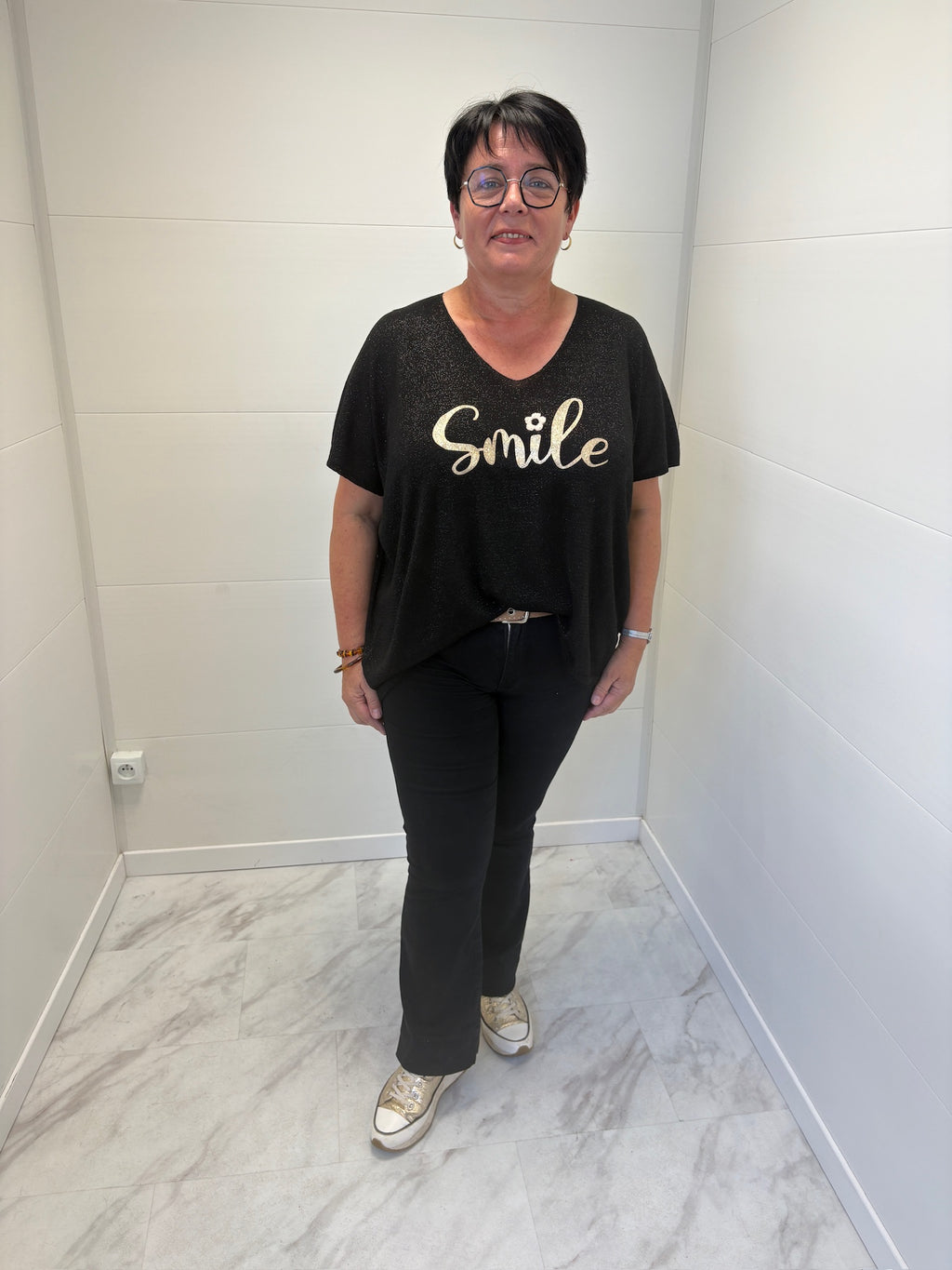Top fluide à paillettes - Noir