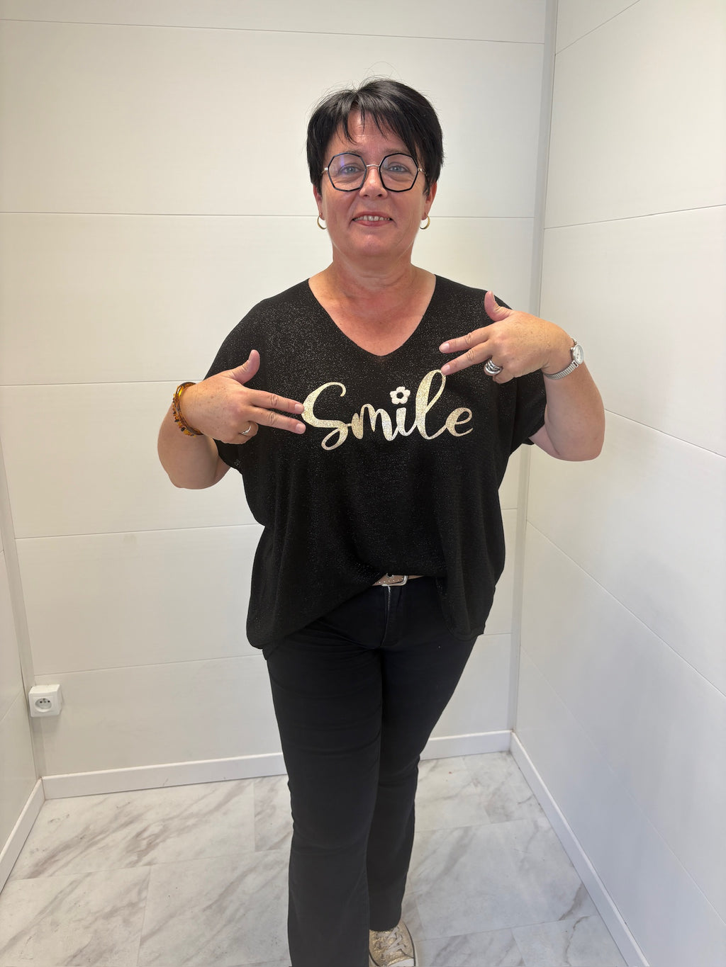 Top fluide à paillettes - Noir