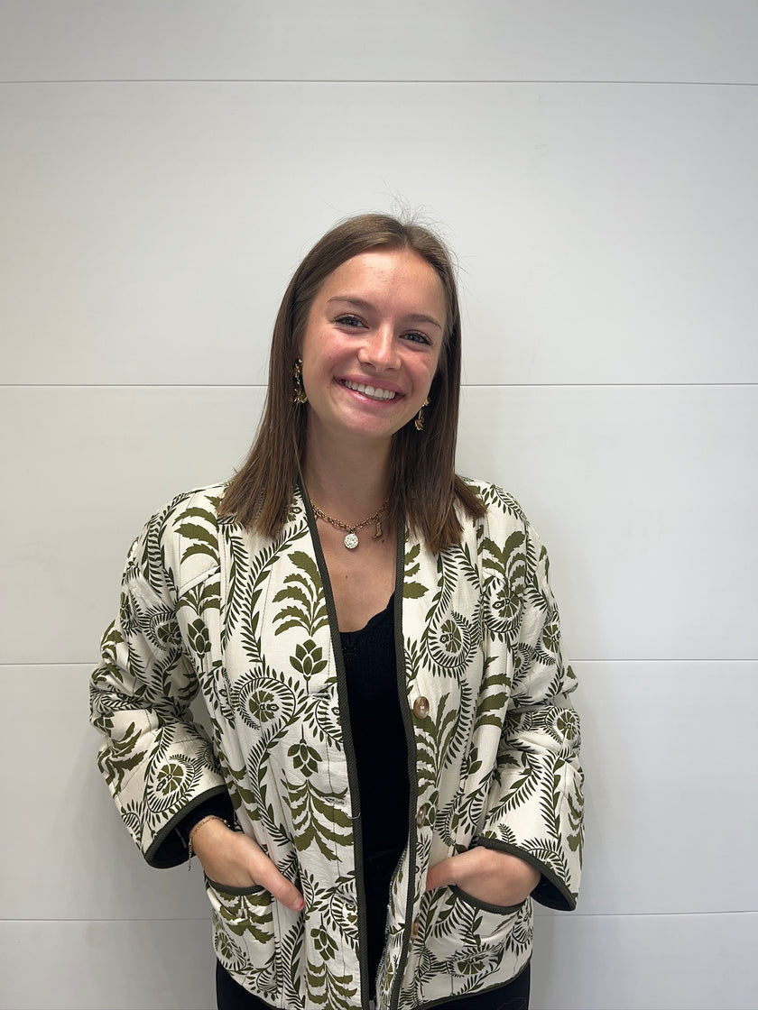 Veste Écru à broderie Kaki