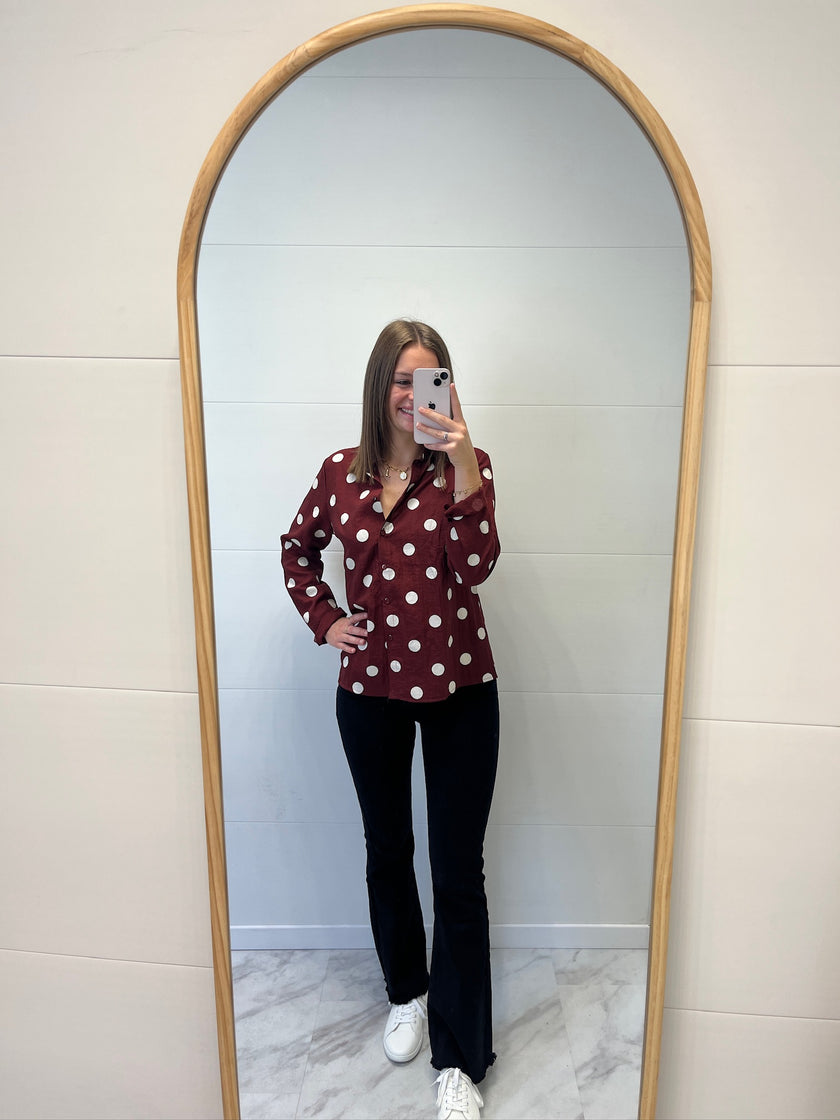 Chemisier bordeaux à pois blanc