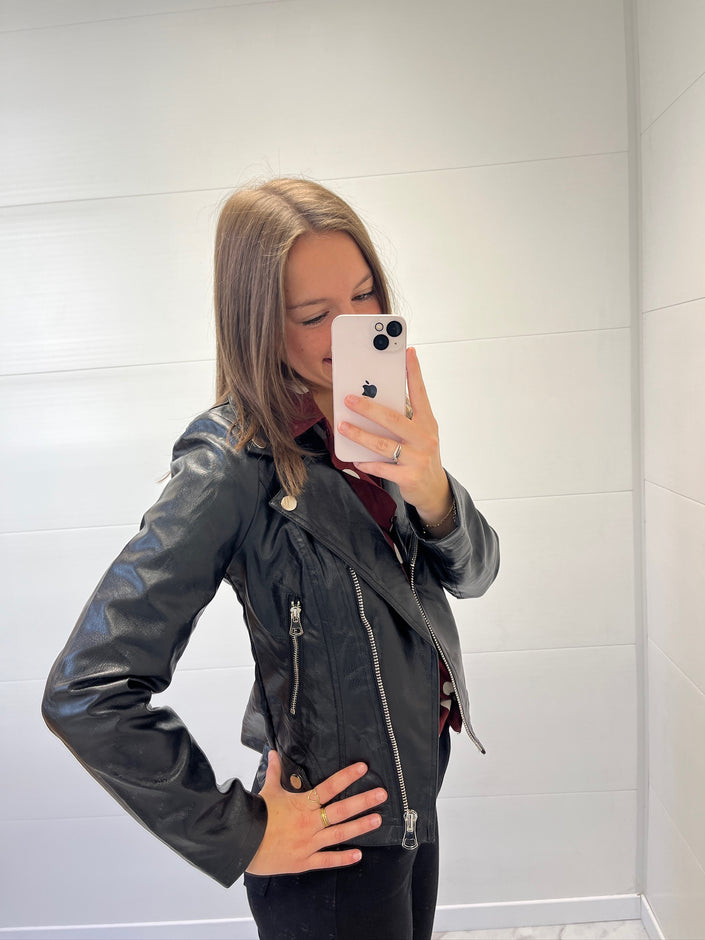 Veste en cuir Noir