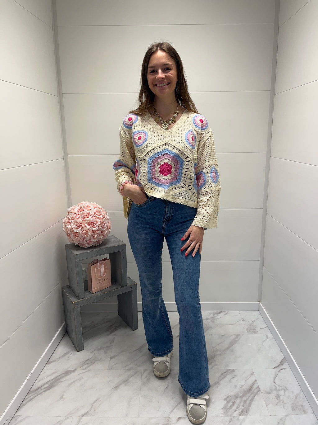 Pull crochet à manches larges