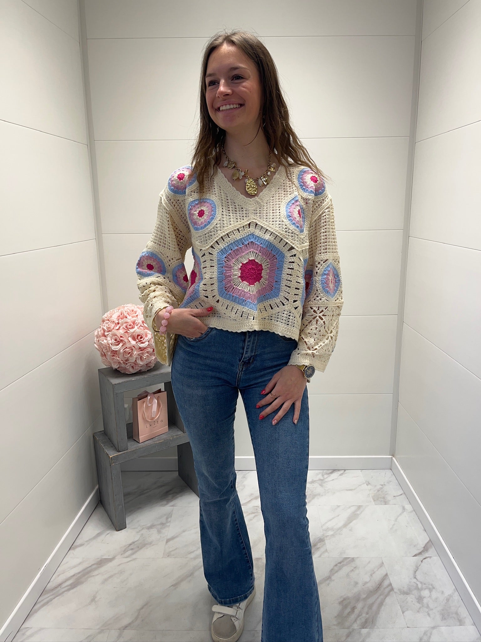 Pull crochet à manches larges