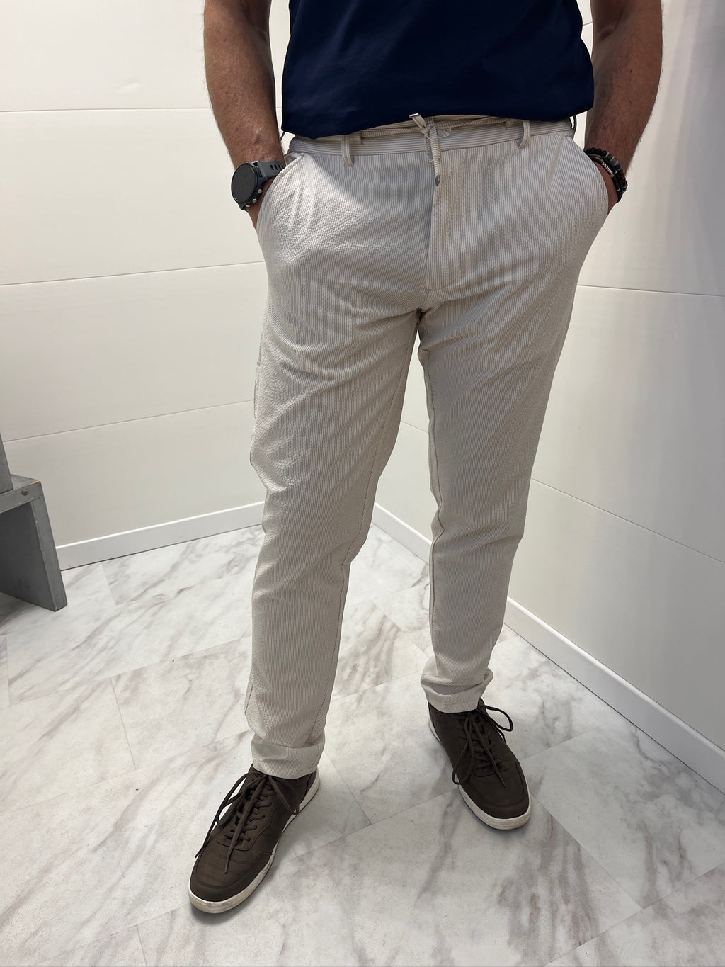 Pantalon Oscar - Écru à rayures
