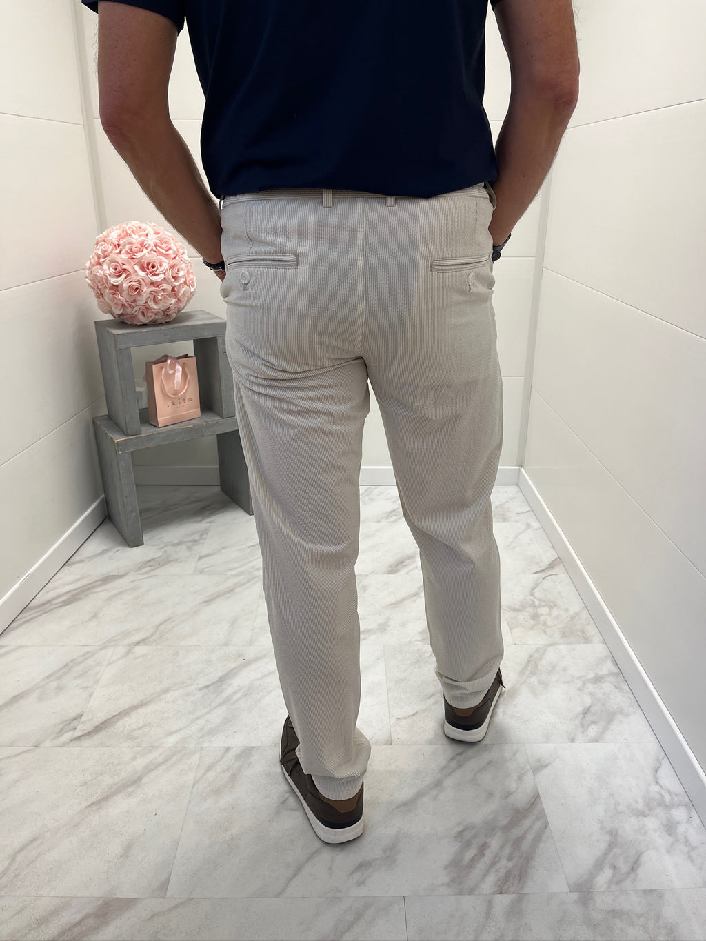 Pantalon Oscar - Écru à rayures