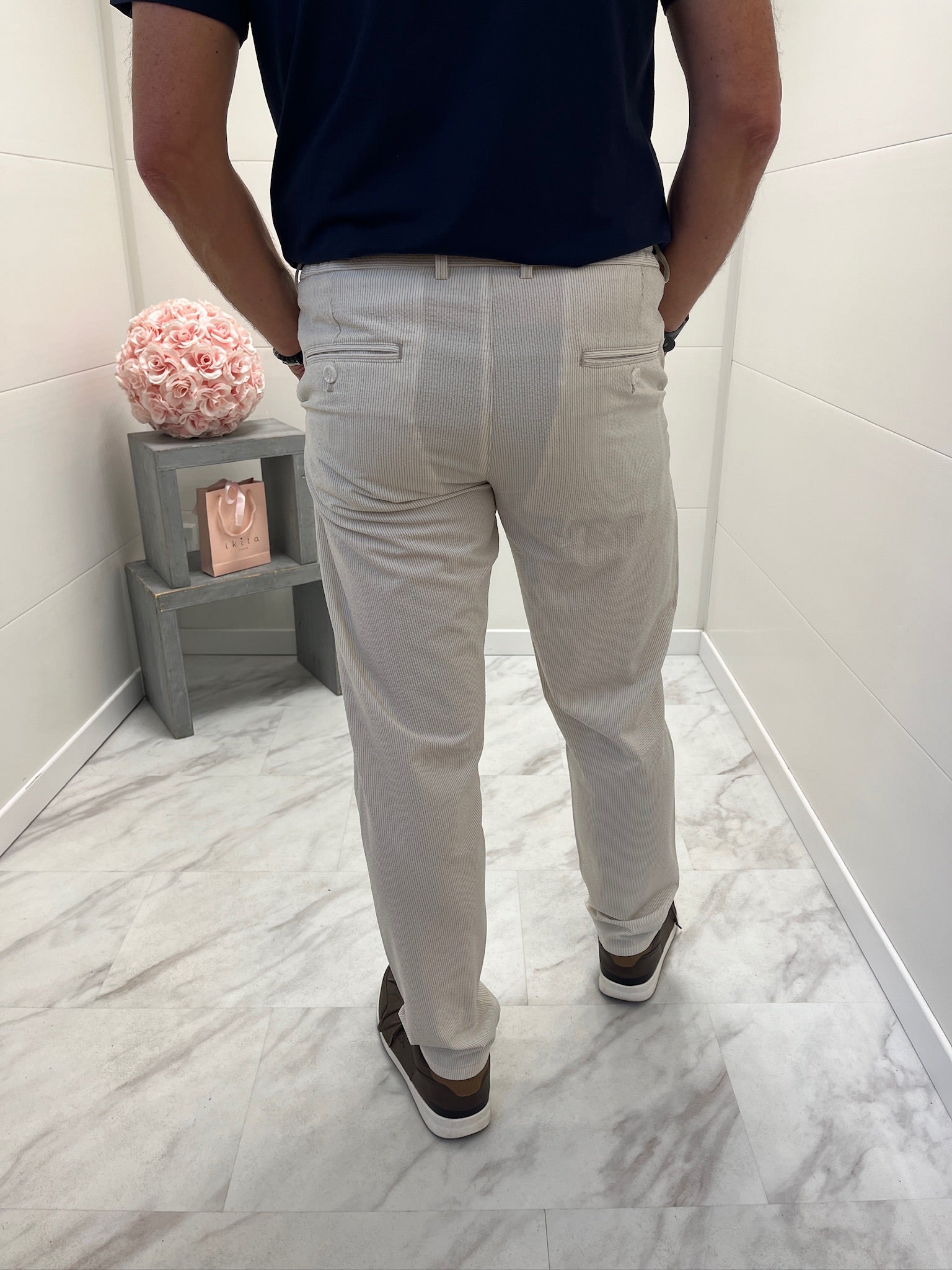 Pantalon Oscar - Écru à rayures