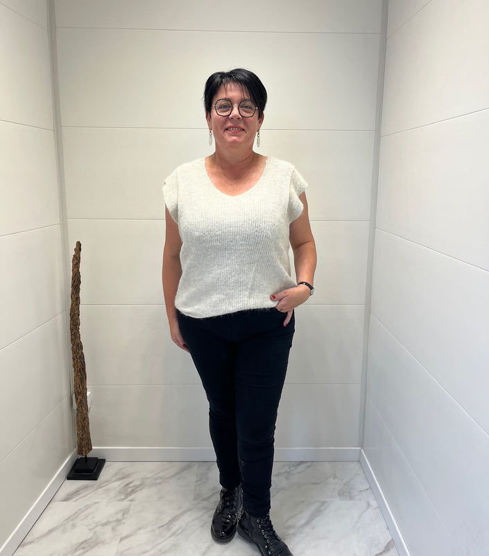 Pull sans manches beige
