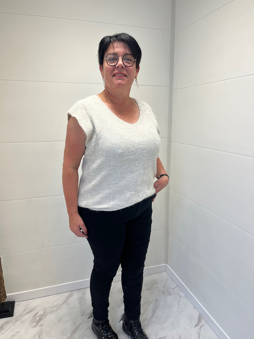 Pull sans manches beige