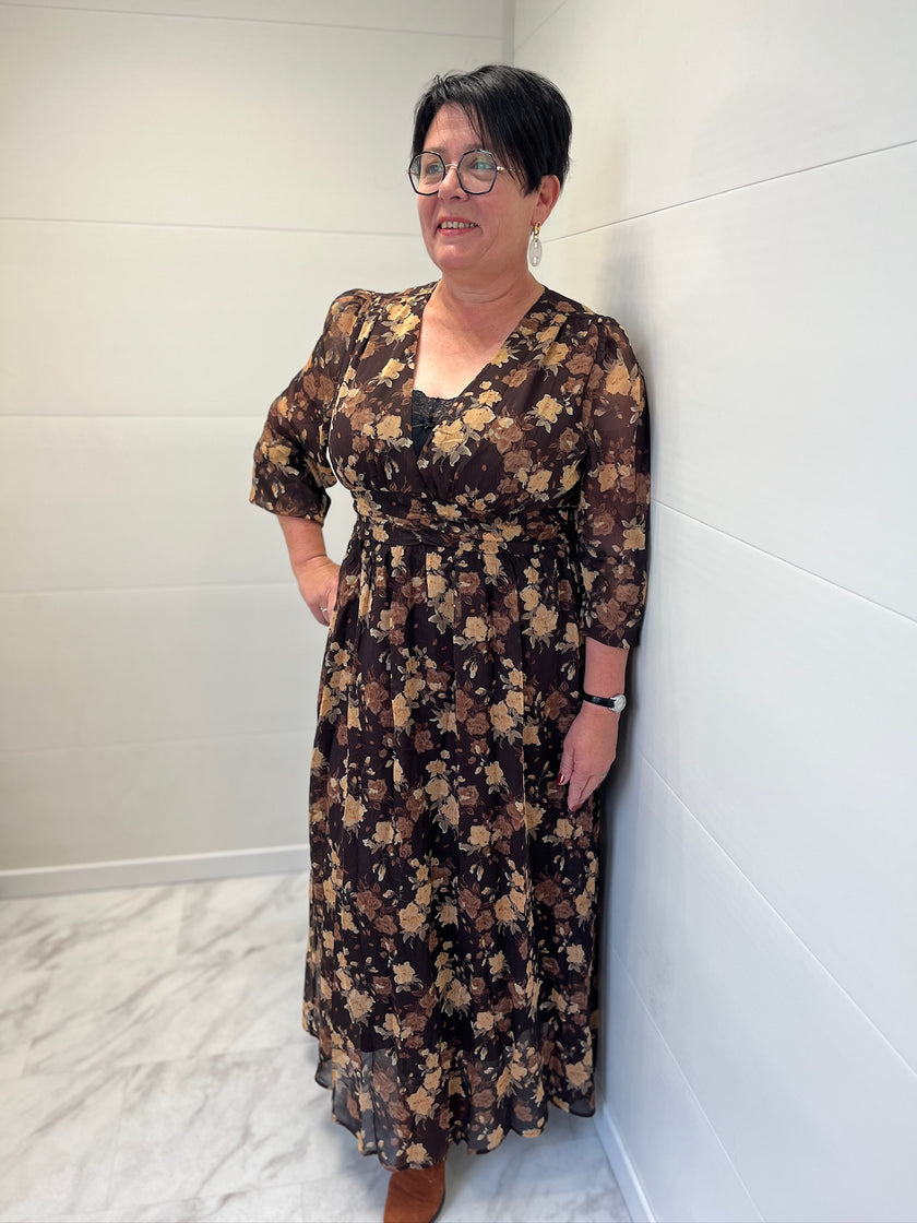 Robe longue fleuri camel