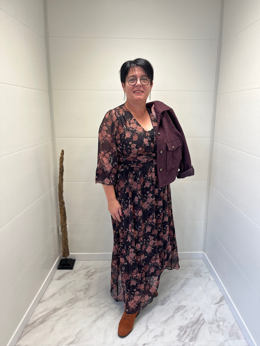 Robe longue fleurie rose