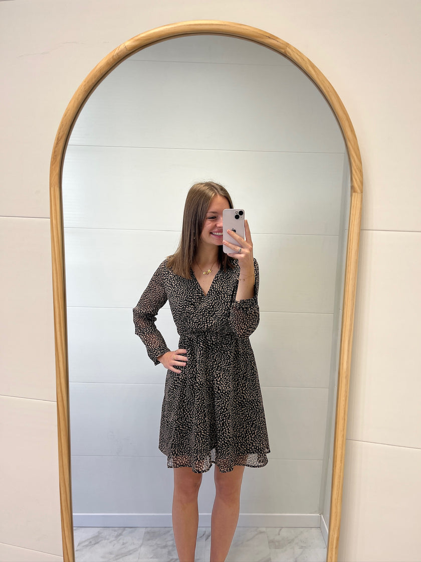 Robe courte noire à motif Camel