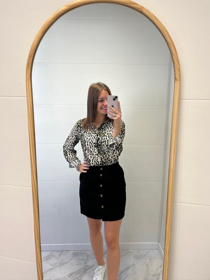 Chemisier écru à motif léopard kaki