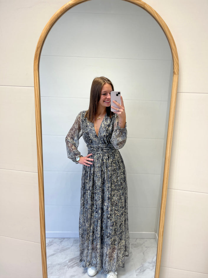 Robe Longue grise imprimée brillante