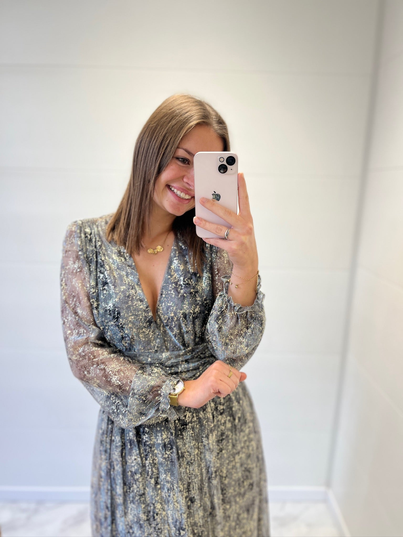 Robe Longue grise imprimée brillante