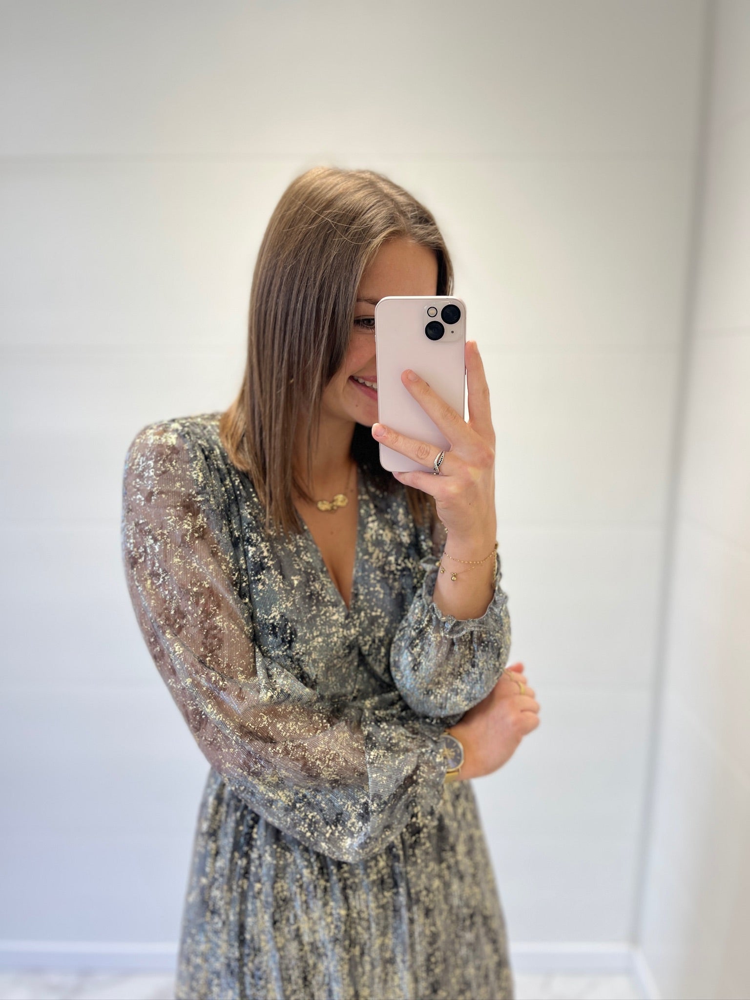 Robe Longue grise imprimée brillante