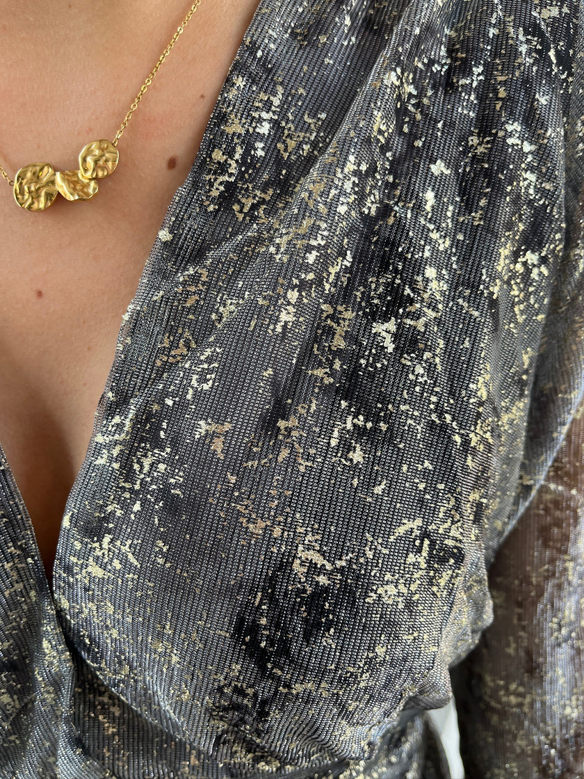 Robe Longue grise imprimée brillante