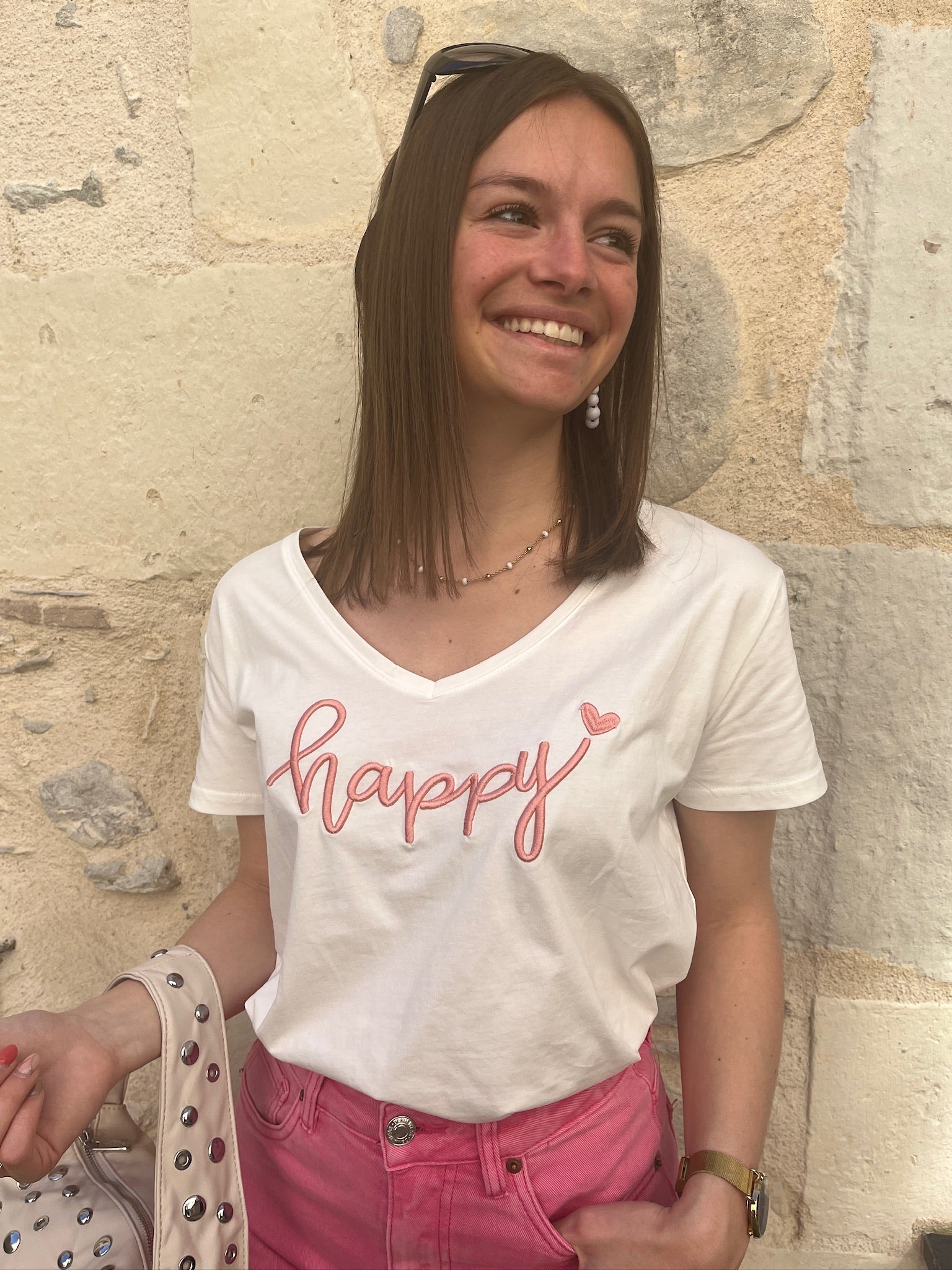 Tee-shirt Happy - Rose