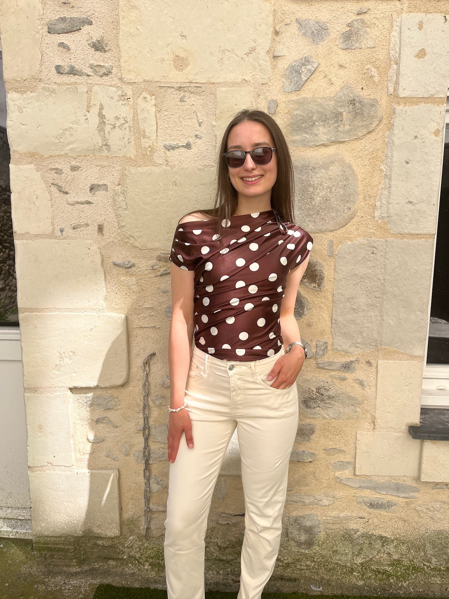 Haut accordéon à pois - Beige