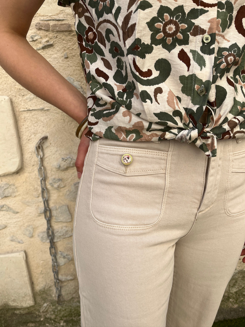 Jean à détails - Beige