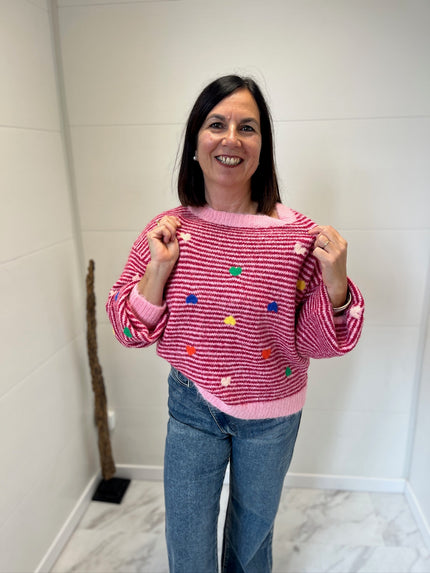 Gilet Rayé cœur rose