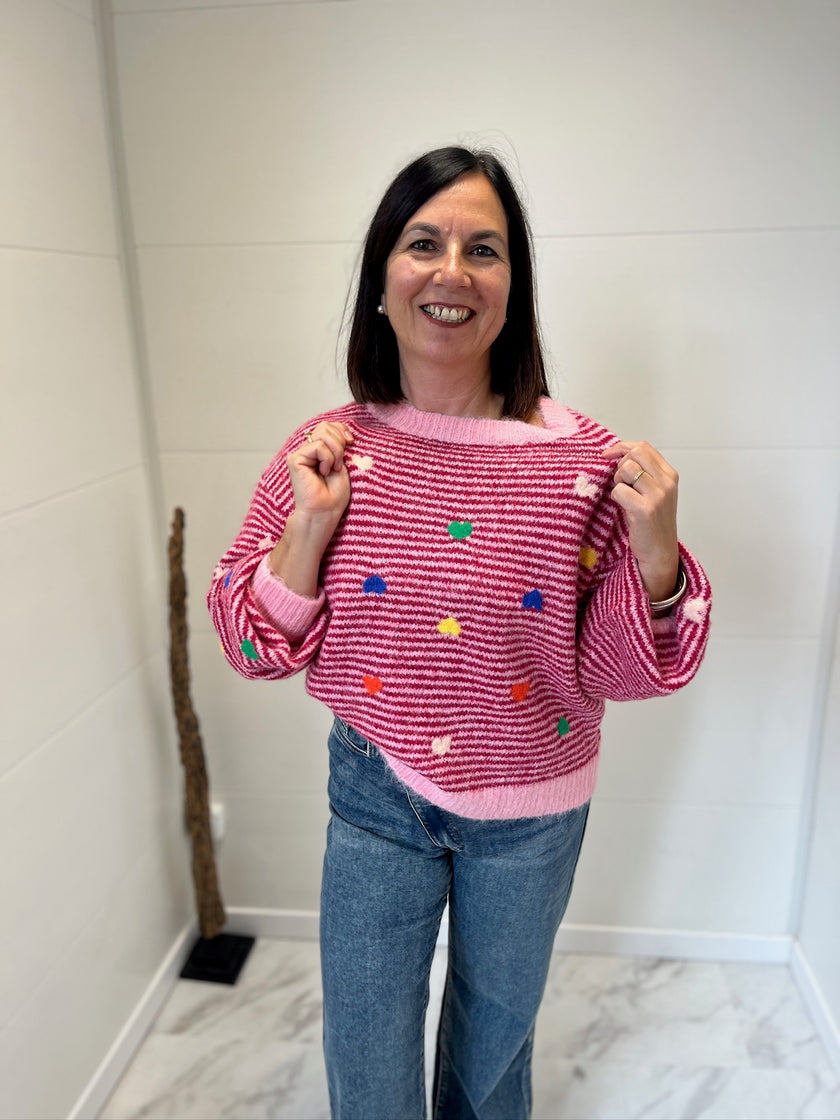 Gilet Rayé cœur rose