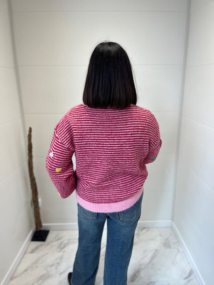 Gilet Rayé cœur rose