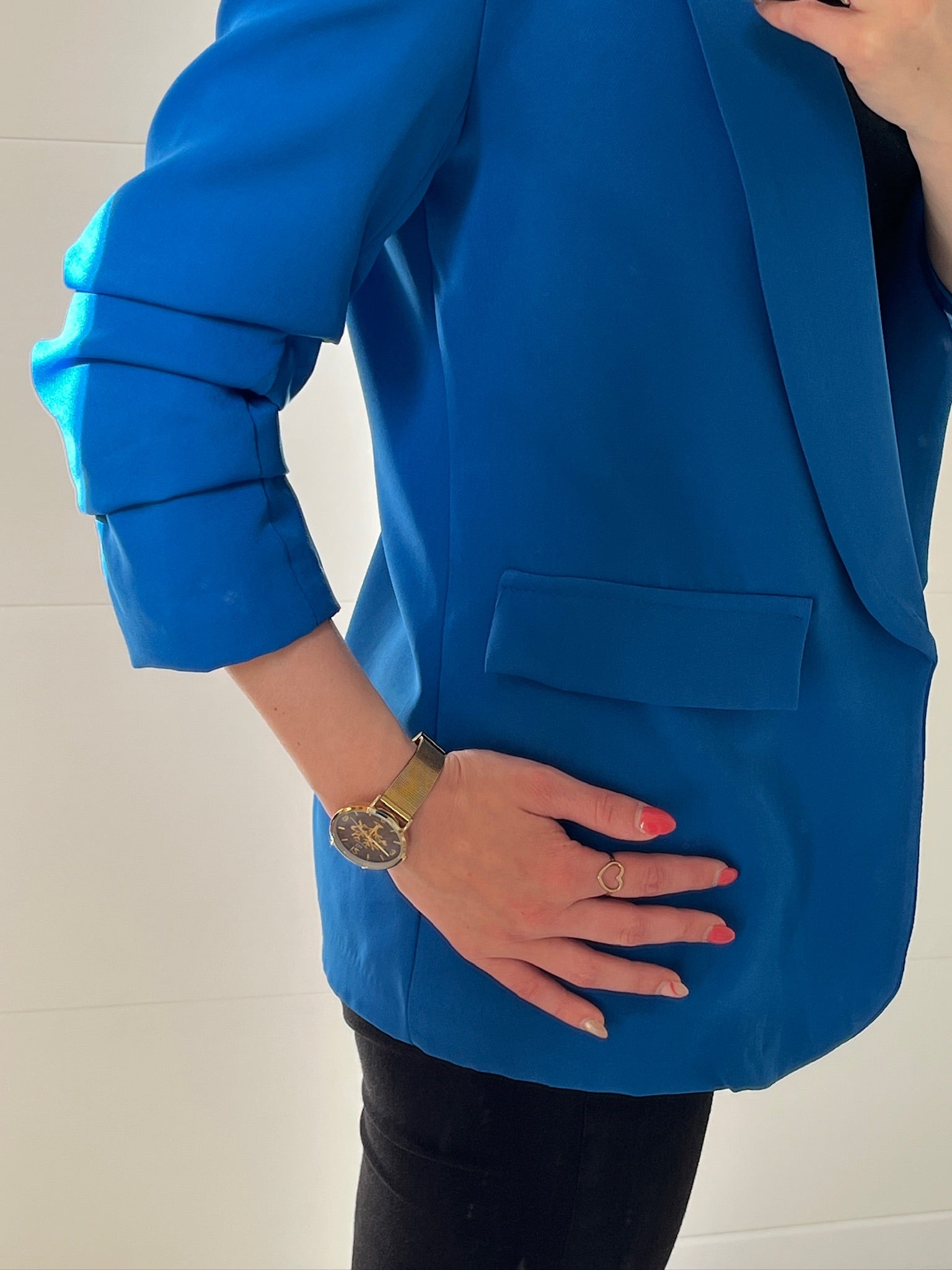 Veste blazer manches accordéon - Bleu électrique